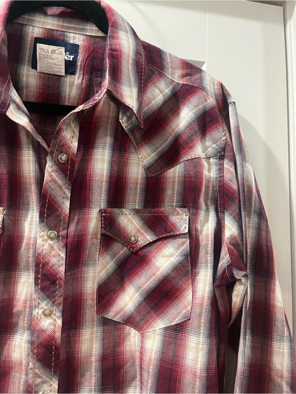 Vintage Western Plaid Wrangler Medium Pearl Snap Button Down Festival Concert - Picture 6 of 13